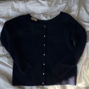 Sezane Blue Button-Front Wool Cardigan